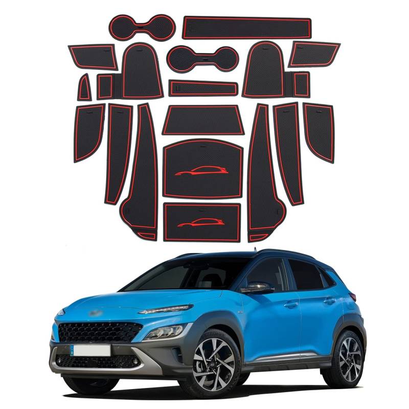 LFOTPP Antirutschmatten für Hyunda-i Kona 2022, Auto Mittelkonsole Gummimatten, Getränkehalter Matte, Aufbewahrungsbox rutschfeste Matte, Türnaht Matten (Rot) von LFOTPP
