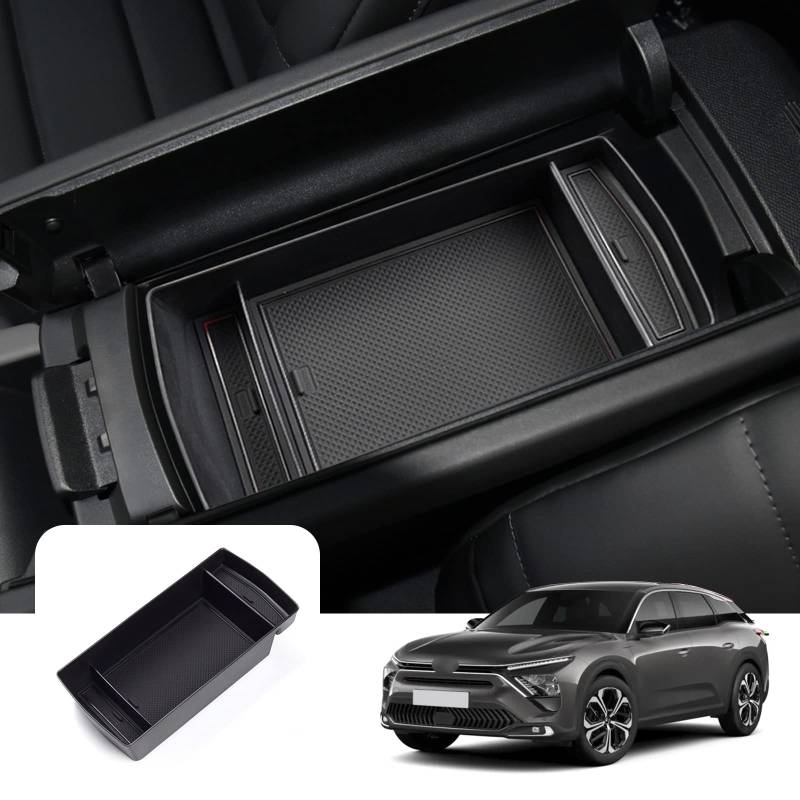 LFOTPP C*itroen C5 X Mittelkonsole Aufbewahrungsbox Armlehne Organizer mit Antirutschmatten Angepasst Auto Zubehör Aufgerüstet (Schwarz) von LFOTPP
