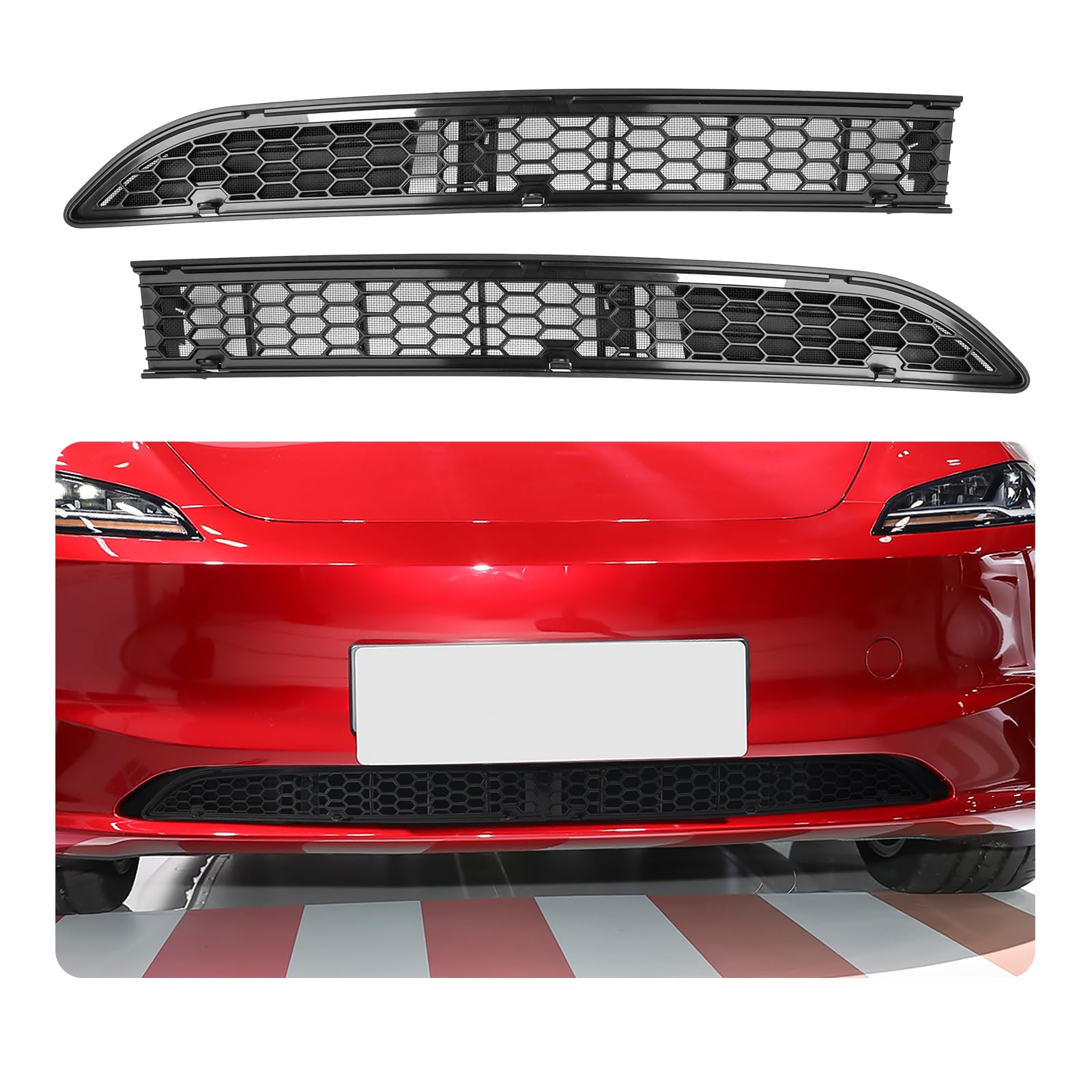 LFOTPP Frontgrill Netzabdeckung für Tesla Model 3 Highland 2024 2025, Luftauslass Stoßstange Gittergittereinsätze Ersatz Front Kühlergrille für Tesla Model 3 2024 Externes Zubehör [2 Stück] von LFOTPP