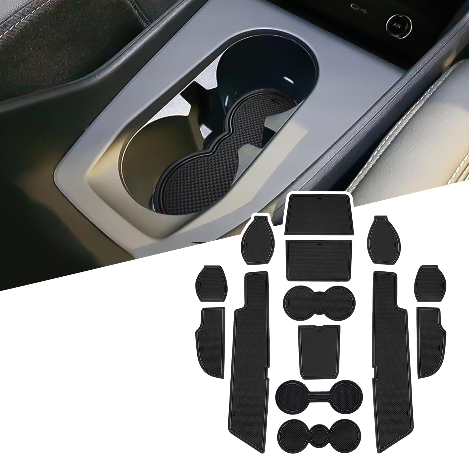 LFOTPP Kompatibel mit AUD-i Q4 Etron 2021-2024 2025 Anti-rutsch Gummimatten Set, Mittelkonsole Armlehnenablage Getränkehalter Anti-Staub rutschfest Matten, Auto Zubehör (Schwarz) von LFOTPP