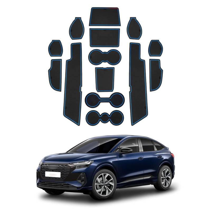 LFOTPP Kompatibel mit AUD-i Q4 Etron 2021-2024 2025 Antirutschmatten, Mittelkonsole Aufbewahrung Matten, Armlehne Becherhalter Anti-Staub Gummimatten Auto Zubehör (Blau) von LFOTPP