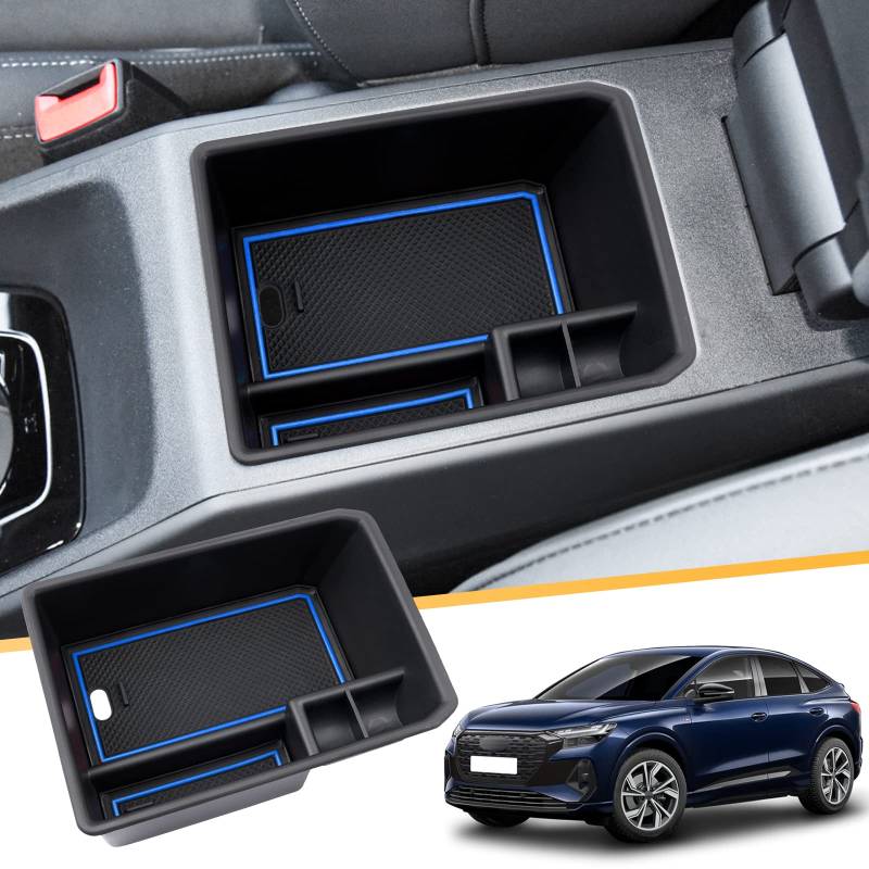 LFOTPP Kompatibel mit Audi Q4 e-tron EV Electric 2021-2024 Mittelkonsole Aufbewahrungsbox, Q4 etron Sportback Zubehör Armlehne Organizer Tray Handschuhfach (Blau) von LFOTPP
