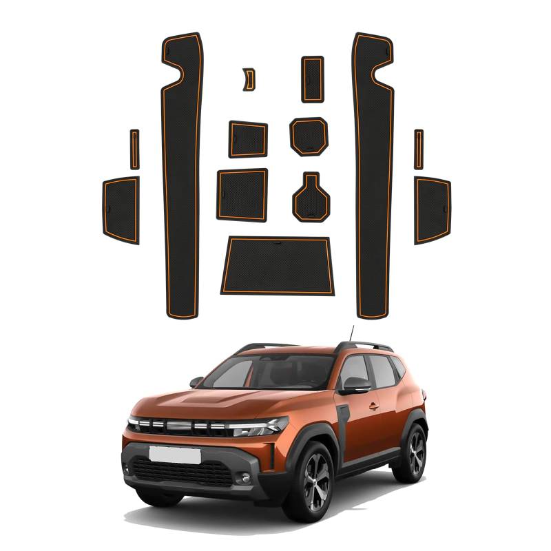 LFOTPP Kompatibel mit Dacia Duster 3 III 2024 2025 Anti-rutsch Gummimatten Set, Mittelkonsole Getränkehalter Anti-Staub rutschfest Matten Duster III P1310 Zubehör (Orange) von LFOTPP