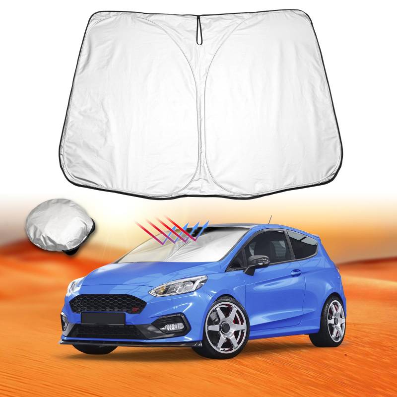 LFOTPP Kompatibel mit F-ord Fiesta ST MK8 2017-2024 2025 Frontscheibe Innen Sonnenschutz, Auto Windschutzscheibe Sonnenblende Faltbare UV Schutz Sonnenschutzfolie Auto Zubehör von LFOTPP