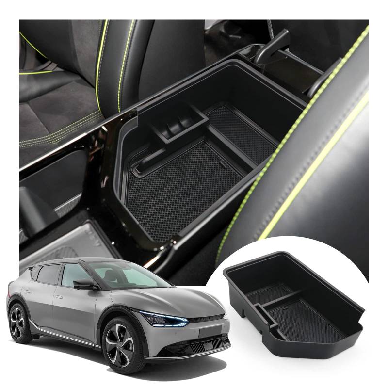 LFOTPP für Kia EV6 2022 2023 Mittelkonsole Armlehne Organizer Aufbewahrungsbox Handschuhfach Multifunktionaler Aufbewahrung, EV6 Auto Center Console Tray Innenraum Zubehör (Schwarz) von LFOTPP