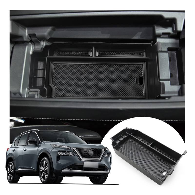 LFOTPP Kompatibel mit Nissan X-Trail T33 2022 2023 Mittelkonsole Aufbewahrungsbox Ablagefach, X-Trail Zubehör Armlehne Organizer Tray Mittelarmlehne Storage Box (Schwarz) von LFOTPP