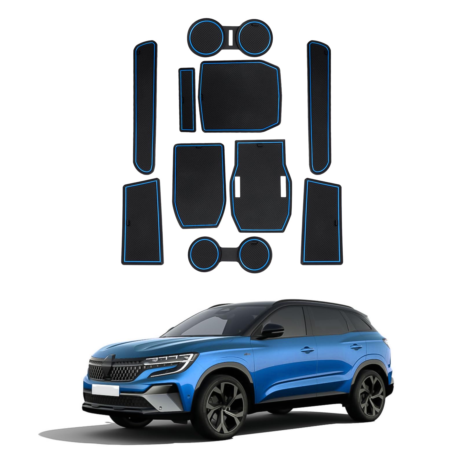 LFOTPP Kompatibel mit Renault Austral E-Tech Hybrid (Automatikgetriebe) 2022 2023 Anti-rutsch Gummimatten Set, Armlehnen Getränkehalter Matten Austral Zubehör Original (Blau) von LFOTPP