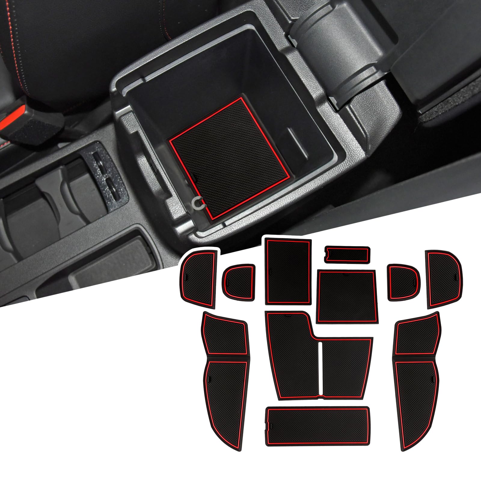 LFOTPP Kompatibel mit for-d Focus Active Facelift 2022 2023 2024+ Anti-rutsch Gummimatten Set, Mittelkonsole Armlehnenablage Getränkehalter rutschfest Matten, Focus Active Zubehör (Rot) von LFOTPP