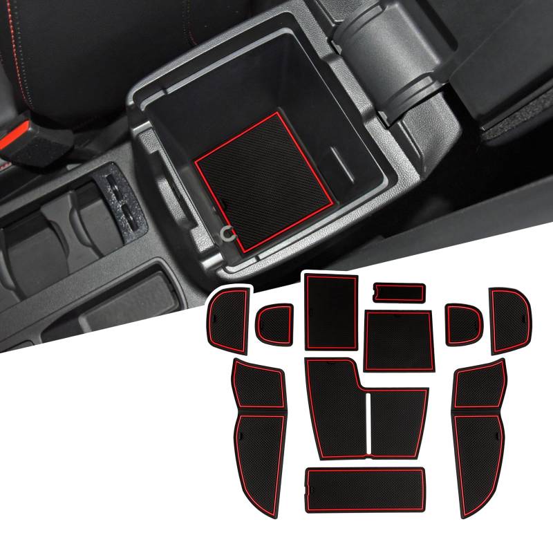 LFOTPP Kompatibel mit for-d Focus Active Facelift 2022 2023 2024+ Anti-rutsch Gummimatten Set, Mittelkonsole Armlehnenablage Getränkehalter rutschfest Matten, Focus Active Zubehör (Rot) von LFOTPP