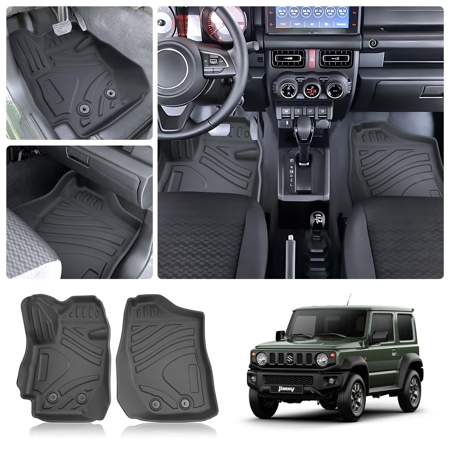 LFOTPP TPE Fussmatte Set Kompatibel mit Suz-uki Jimny JB64/JB74 (Automatikgetriebe) 2021+, 3D Gummi Allwetter Antirutsch Fußmatten Geruchsfrei Antifouling, Jimny JB64 JB74 Zubehör von LFOTPP