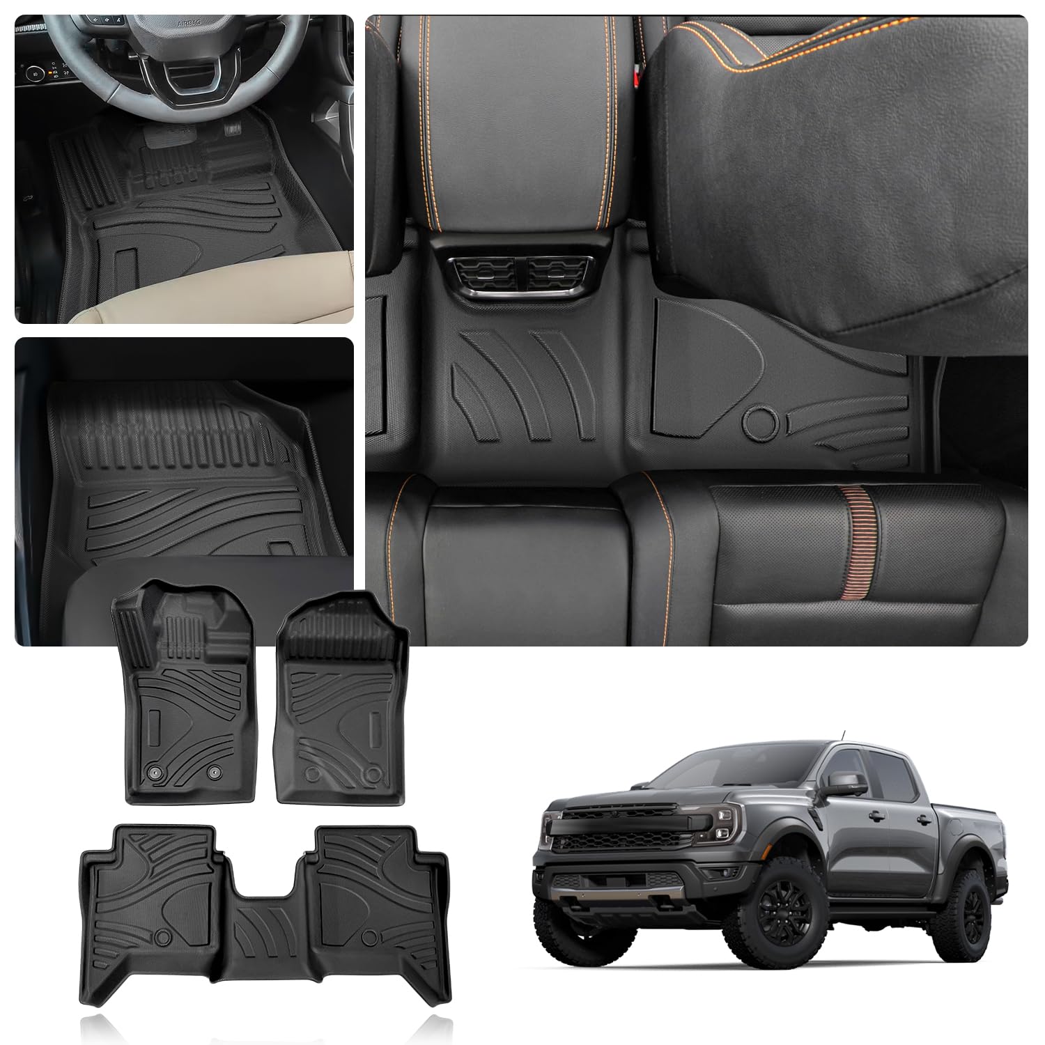 LFOTPP TPE Fussmatte Set für Ford Ranger T9 Raptor Wildtrak XLT Fussmatten 2023 2024, 3D Scannen Allwetter Antirutsch Fußmatten Geruchsfrei Antifouling, Ranger T9 Original Zubehör LFOTPP TPE Fussmatte Set für Ford Ranger T9 Raptor Wildtrak XLT Fussmatten 2023 2024, 3D Scannen Allwetter Antirutsch Fußmatten Geruchsfrei Antifouling, Ranger T9 Original Zubehör von LFOTPP