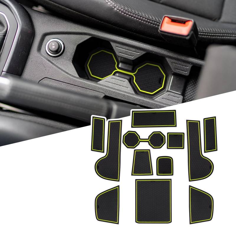 LFOTPP V W Taigo/Nivus 2021 2022 2023 Antirutschmatte, Getränkehalter Auto Mittelkonsole Armlehne Tasse Matten, Abwaschbar Anti-Staub rutschfeste Matte, 12 stück (Grün) von LFOTPP