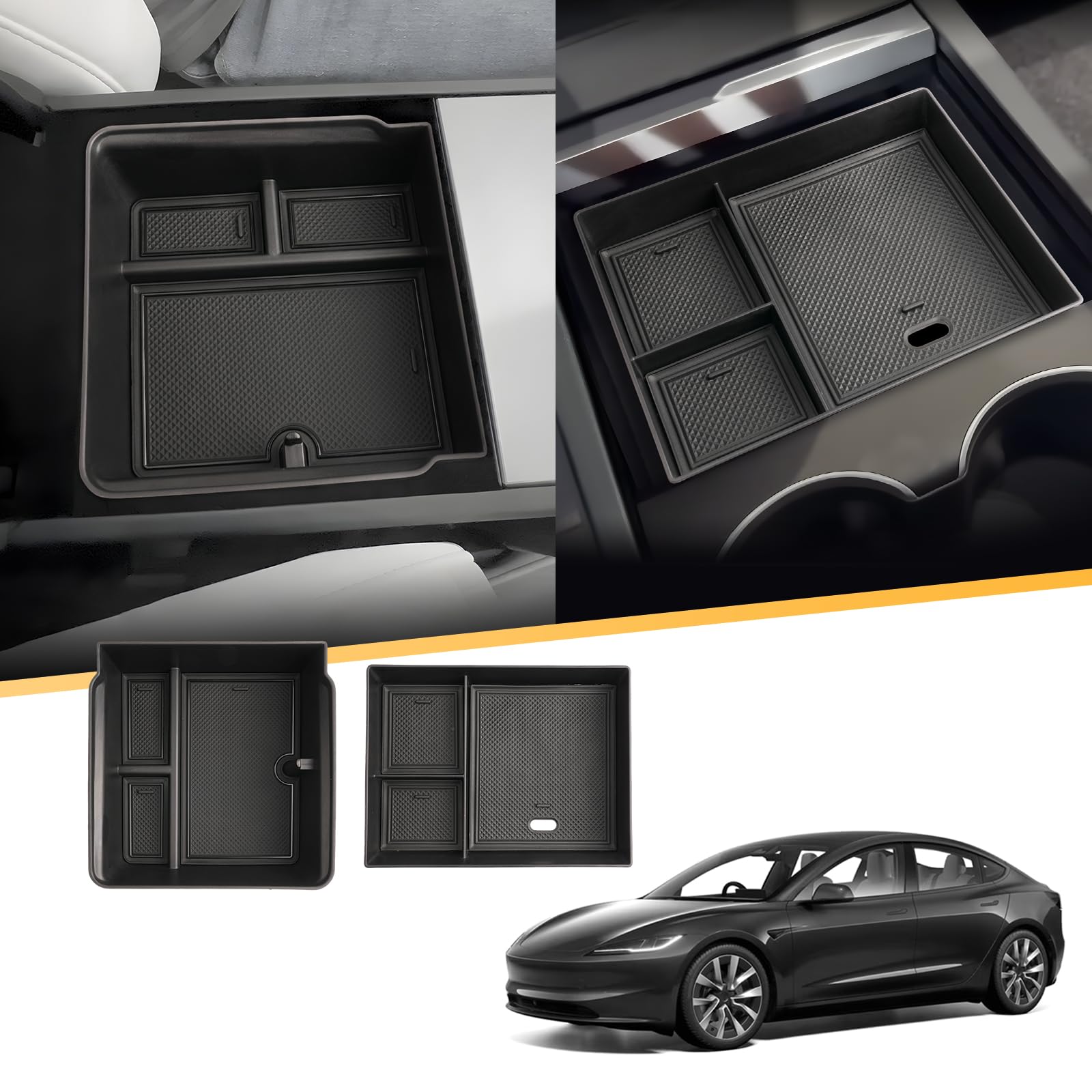 LFOTPP für Tesla Model 3 2024 2025 Mittelkonsole Organizer Hinten und Vorne Tray Handschuhfach, Tesla Model 3 2024 Zubehör [2 Stück] von LFOTPP