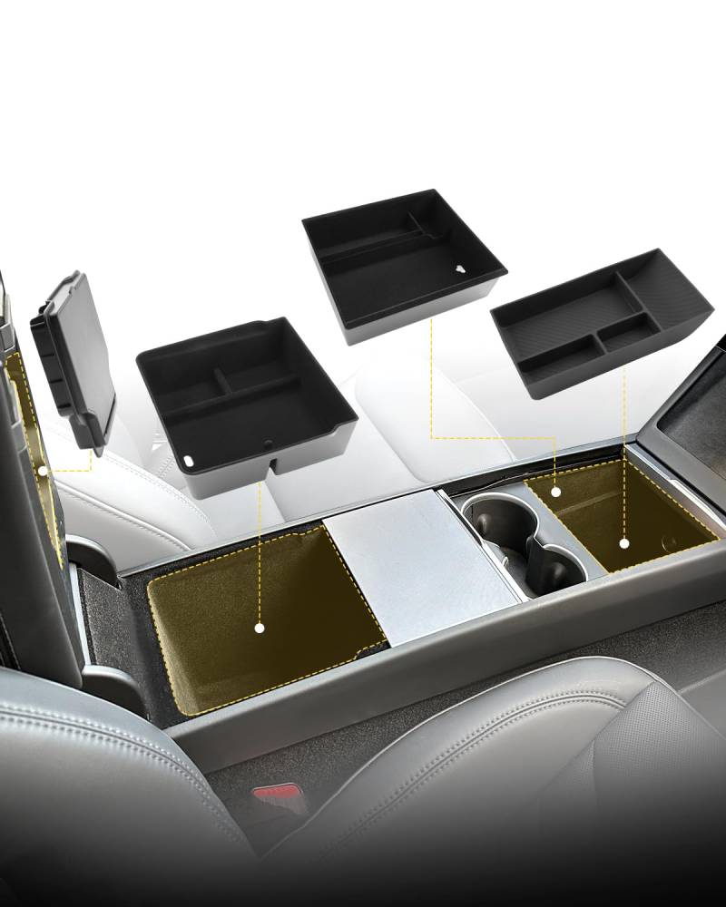 LFOTPP für Tesla Model Y Juniper 2025 2026 Mittelkonsole Organizer Armlehne Handschuhfach + Mittelkonsolen Versteckte Aufbewahrungsbox, für Telsa Model Y Juniper Zubehör [4 Stück] von LFOTPP
