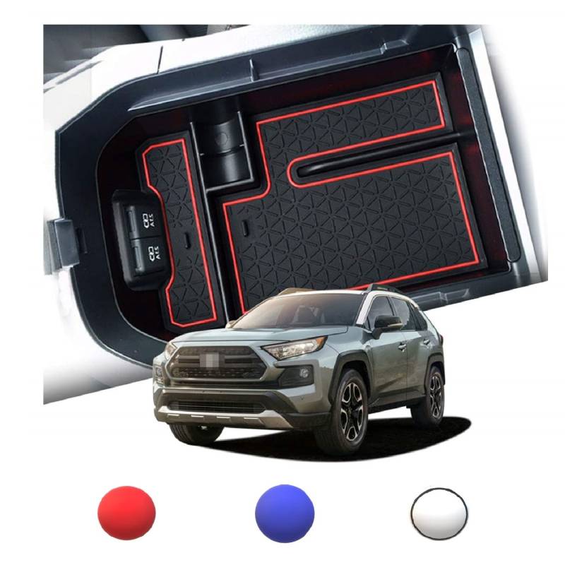 LFOTPP für RAV4 2019-2022 Mittelkonsole Armlehne Aufbewahrungsbox Handschuhfach Center Console Organizer mit Antirutschmatte Auto Zubehör (Rot) von LFOTPP