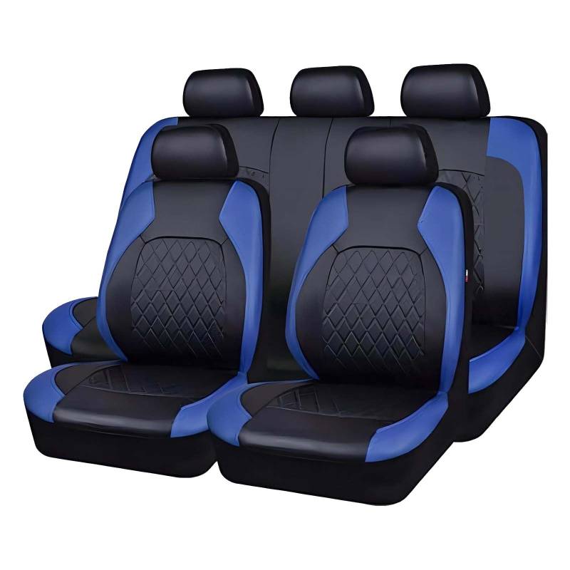 LFSYYD 9 Stück Auto Sitzbezüge für MG MG3 MG5 MG6 MG7 GT ZS HS RX5, Leder rutschfest Schonbezug Set Sitzkissenschutz Wasserdicht Atmungsaktiv Autositzzubehör,D/9pcs Set Blue von LFSYYD