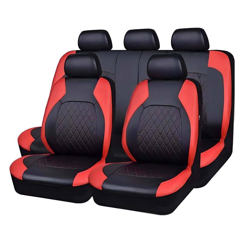 LFSYYD 9 Stück Auto Sitzbezüge für VW ID.4 / ID.4 CROZZ/ID.5 Coupe SUV 2021 2022 2023, Leder rutschfest Schonbezug Set Sitzkissenschutz Wasserdicht Atmungsaktiv Autositzzubehör,B/9pcs Set Red von LFSYYD