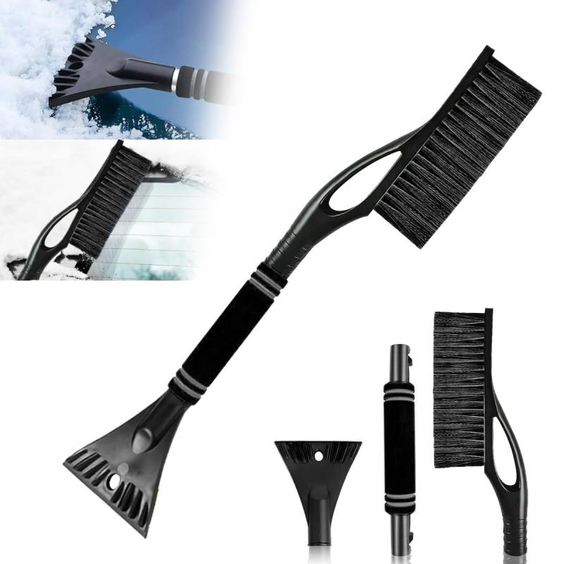 Eiskratzer Auto mit Besen, 2 in 1 Auto Reinigungsbürste Eiskratzerm, Abnehmbarer Eisschaber mit Schaumstoffgriff, Schnee Auto Besen, Eiskratzer Schneebesen für PKW LKW SUV (Schwarz) von LGZIN
