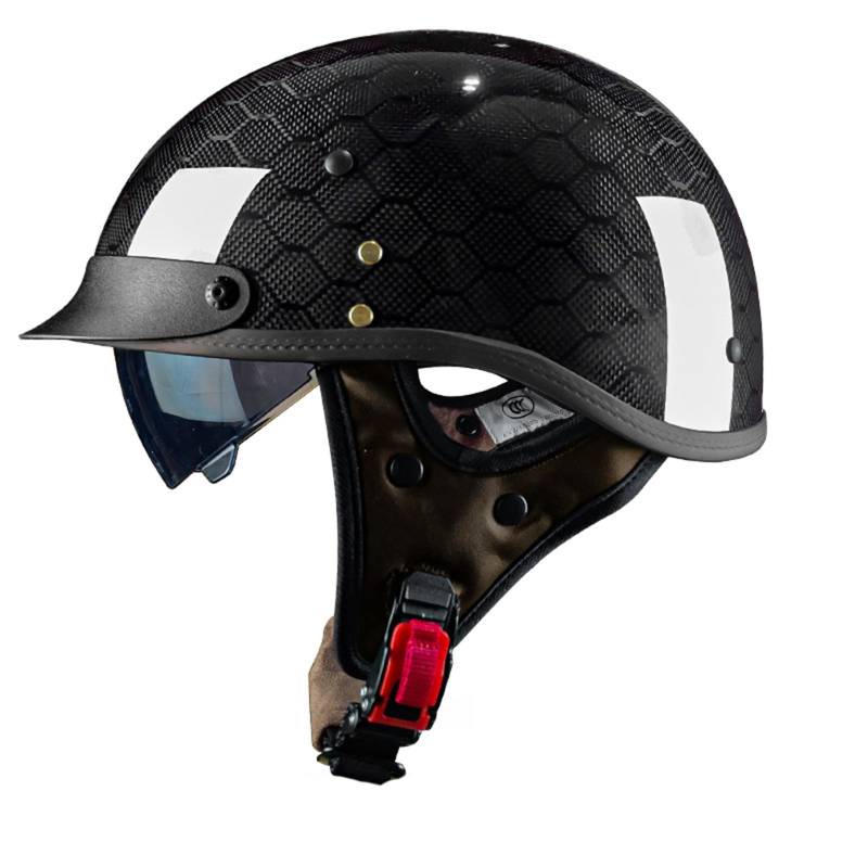 Halbhelme Motorrad, Ece Zertifiziert Retro Open Face Helm, Mit Visier Brille Herausnehmbares Innenfutter, Für Männer Frauen Fahrrad Cruiser Chopper Moped Roller C,L=(59-60CM) von LHBM