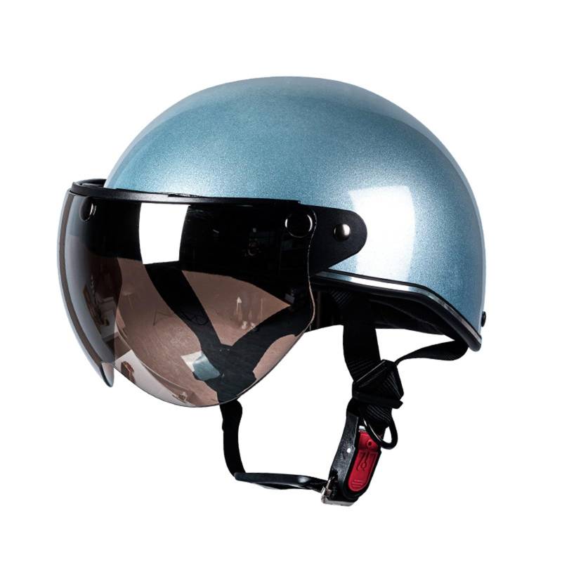 Halbhelme Motorradhelm Retro, Ece Zertifiziert Retro Jet Helm mit Brille, Herren Damen Open Face Helm Abs-Schale Eps-Pufferschicht, Für Besseren Fahrschutz C,M=(57-58CM) von LHBM