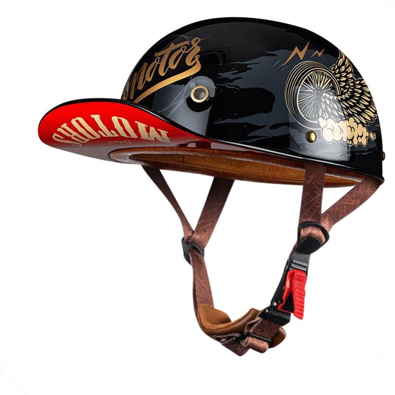 Halbhelme Motorradhelm Vintage Open Face Helm, Männer und Frauen ECE-zugelassener Baseball Cap Style Helm, für Bike Cruiser Chopper Moped Scooter ATV Helme C,M=(57-58CM) von LHBM