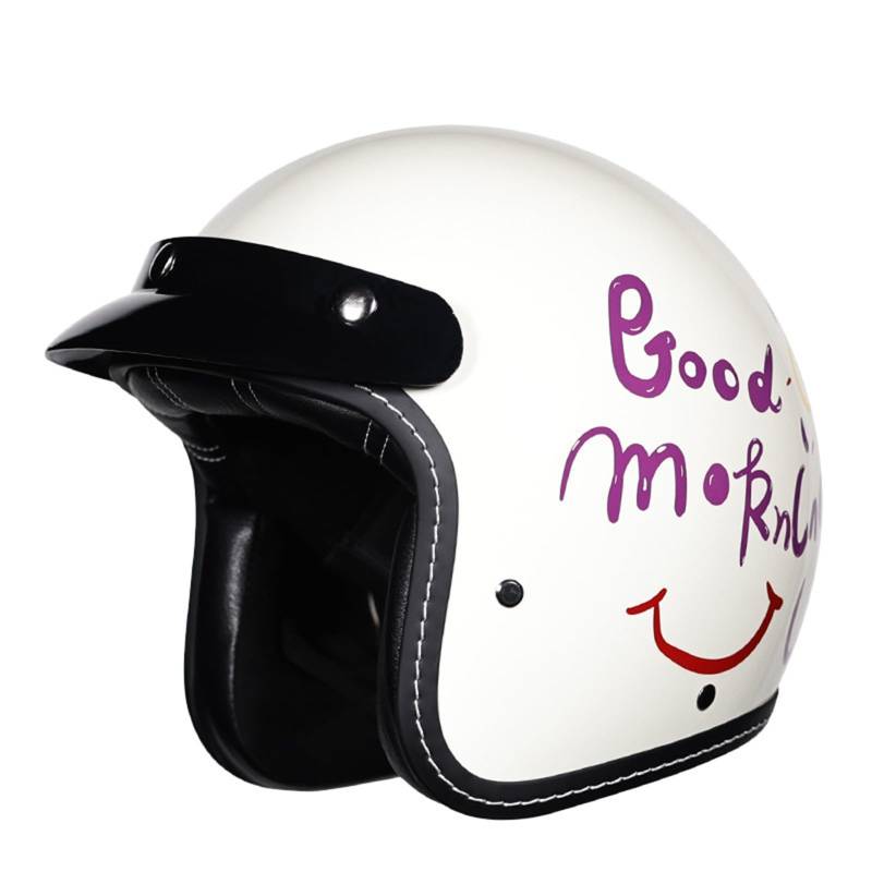 Halbhelme Retro Motorad, Ece Zertifiziert Open Face Helm, Herren Damen Erwachsene Abs-Schale Eps-Pufferschicht mit Visier, Ideal für Mopeds Cruiser Chopper Helm usw C,L=(59-60CM) von LHBM