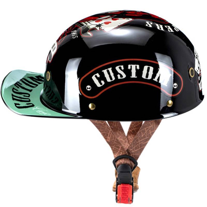 Halbhelme Retro Motorrad, Ece Zertifiziert cool Baseball Kappe Open Face Helm, Herren Damen Atmungsaktives Futter, Für Bike Cruiser Chopper Moped Scooter ATV Helm D,S=(55-56CM) von LHBM