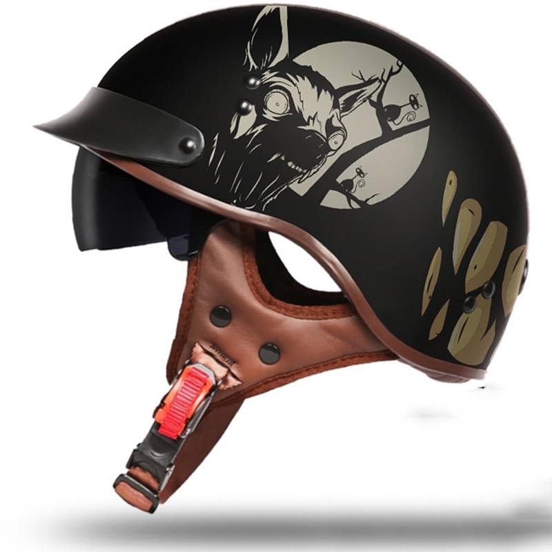 Halbhelme mit ECE, Motorrad Retro mit Sonnenblende Brille, Roller Offenem Street Moped Halbhelme mit Herausnehmbarem und Waschbarem, Futter Für Besseren Fahrschutz D,L=(59-60CM) von LHBM