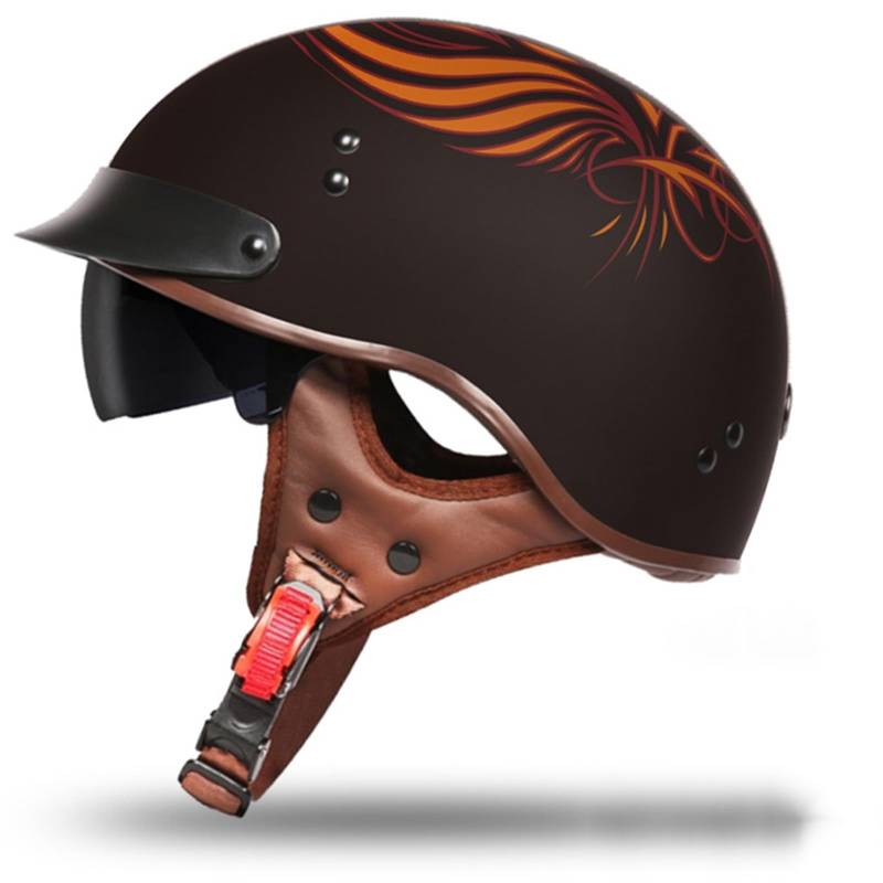 Halbhelme mit ECE, Motorrad Retro mit Sonnenblende Brille, Roller Offenem Street Moped Halbhelme mit Herausnehmbarem und Waschbarem, Futter Für Besseren Fahrschutz F,XL=(61-62CM) von LHBM