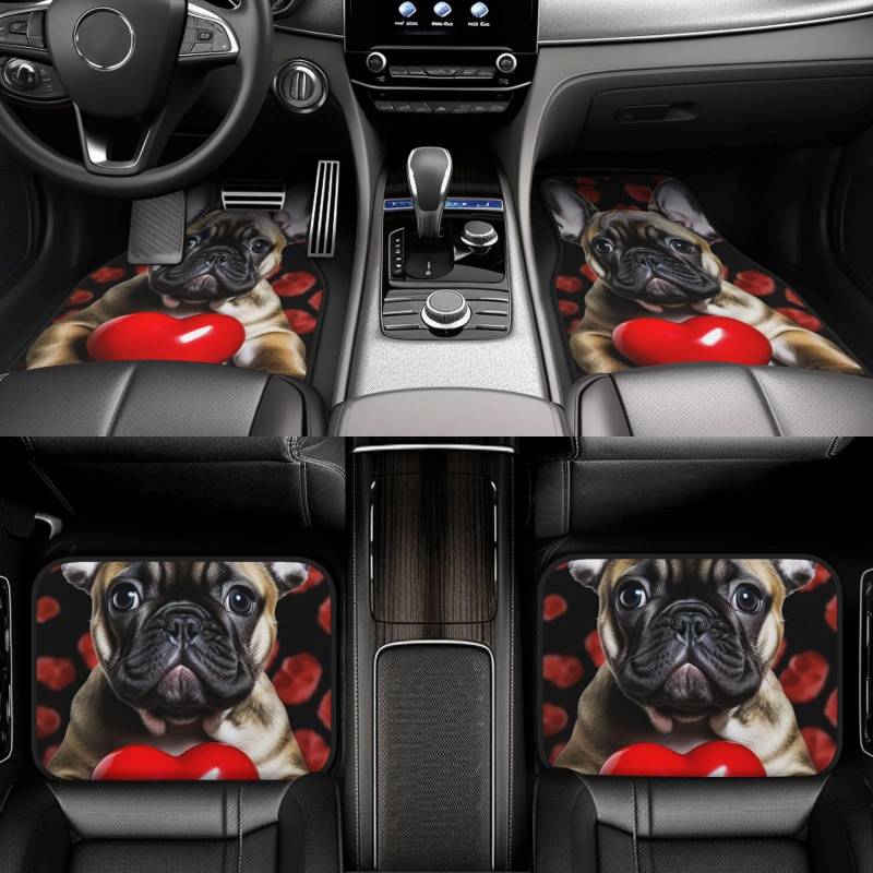 Auto Fußmatten Allwetter Automatten Universal Fit Fußmatten für Autos Wasserdicht Auto Teppich Matten Französische Bulldogge Halten Fahrer Fersenpolster für SUV Vans LKW Heavy Duty Full Set 4 Stück von LHCVSFGW