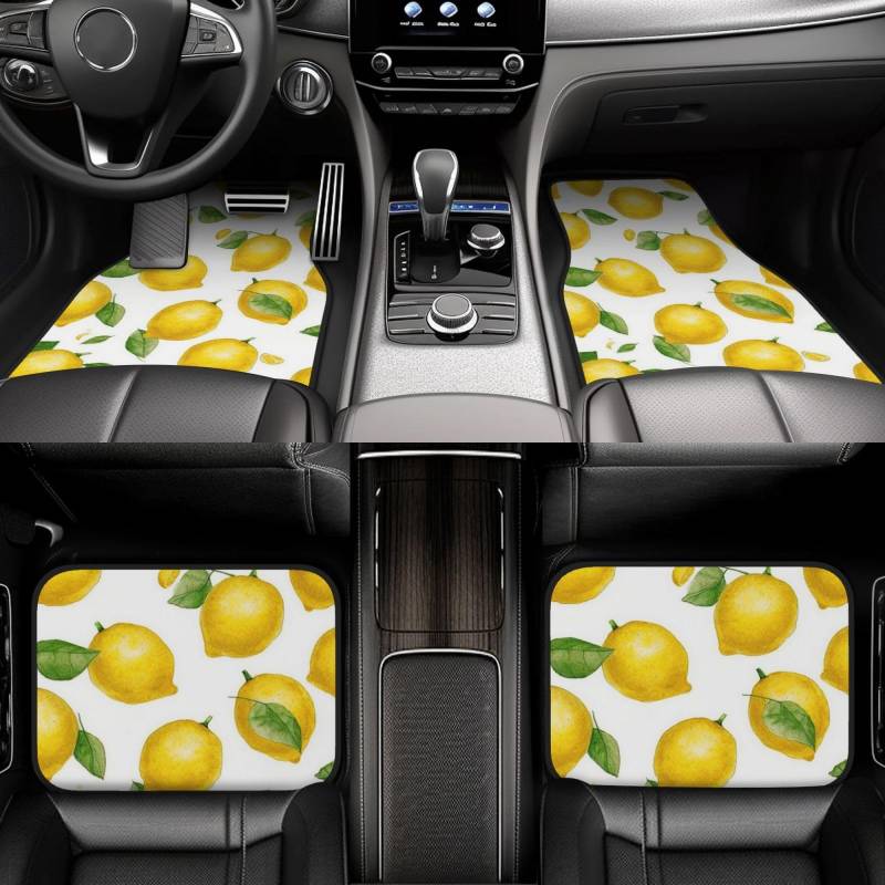 Auto Fußmatten Allwetter Automatten Universal Fit Fußmatten für Autos Wasserdicht Auto Teppich Matten Gelb Zitrone Fahrer Fersenpolster für SUV Vans LKW Heavy Duty Full Set 4 Stück von LHCVSFGW