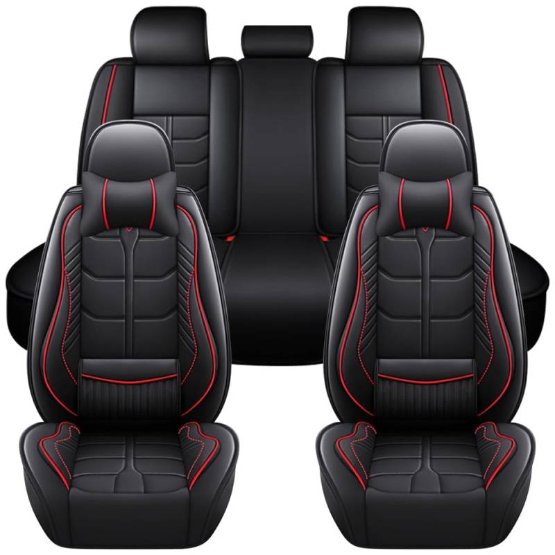 Auto Full Set Leder Sitzbezügesets, für Toyota Camry Hybrid 2.5L I4 2022-2024 Wasserdicht Kunstleder Automotive Sitzbezüge Verschleißfest Autositzschutz,Black+Red-Luxury von LHMM