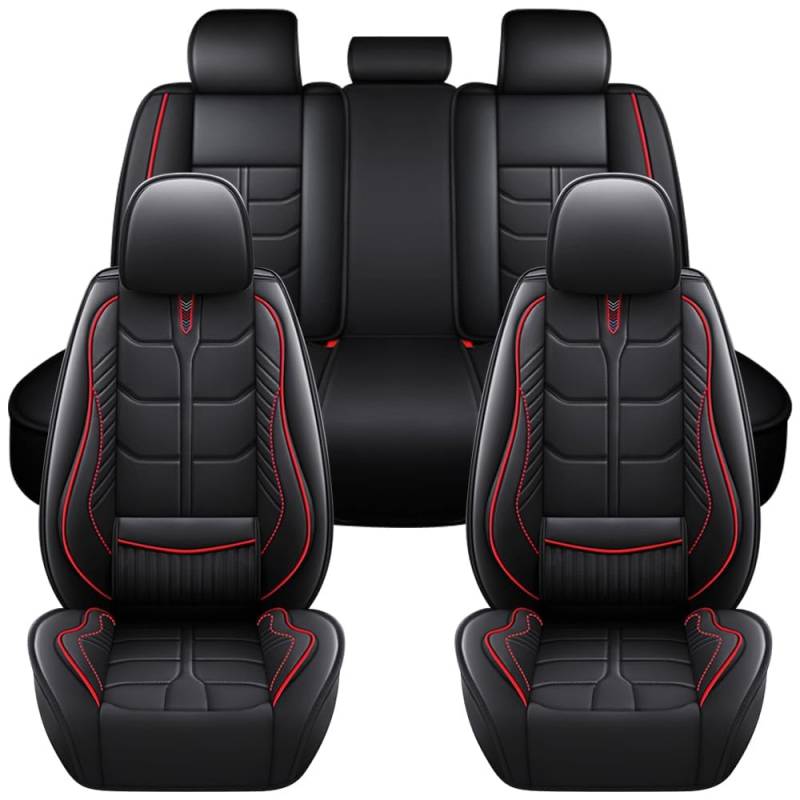 Auto Full Set Leder Sitzbezügesets, für Toyota Camry Hybrid 2.5L I4 2022-2024 Wasserdicht Kunstleder Automotive Sitzbezüge Verschleißfest Autositzschutz,Black+Red-Standard von LHMM