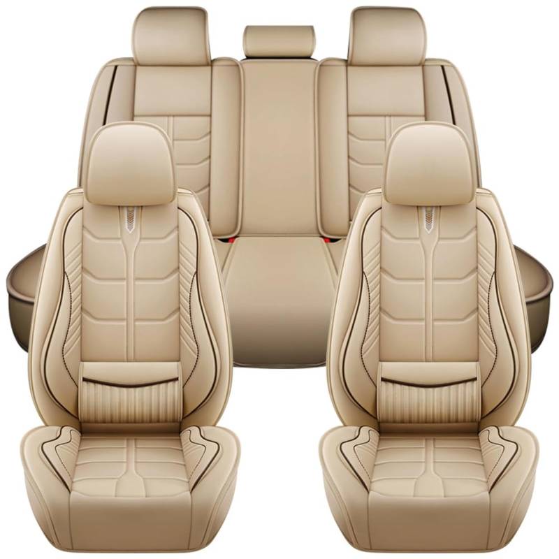 Auto Full Set Leder Sitzbezügesets, für Toyota Camry Hybrid 2.5L I4 2022-2024 Wasserdicht Kunstleder Automotive Sitzbezüge Verschleißfest Autositzschutz,beige-Standard von LHMM