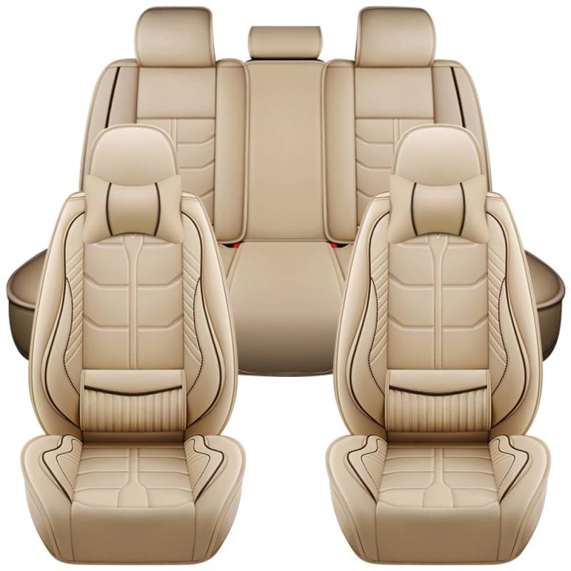 Auto Full Set Leder Sitzbezügesets, für Toyota Prius Prime 1.8L I4 Plug - in Hybrid 2022-2024 Wasserdicht Kunstleder Automotive Sitzbezüge Verschleißfest Autositzschutz,beige-Luxury von LHMM