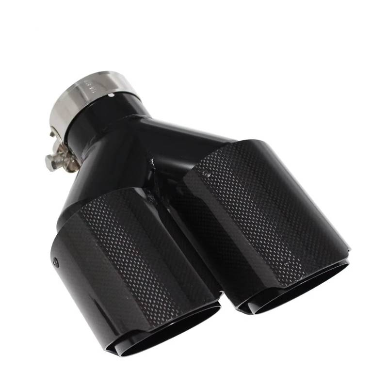 Auto Auspuff Endrohr Auto Carbon Fiber Glossy Schalldämpfer Spitze Y Form Doppel Ausgang Auspuffrohr Schalldämpfer Düse Dekoration Universal Auspuff Endrohr(Left 51mm-76mm) von LIANGBAOS
