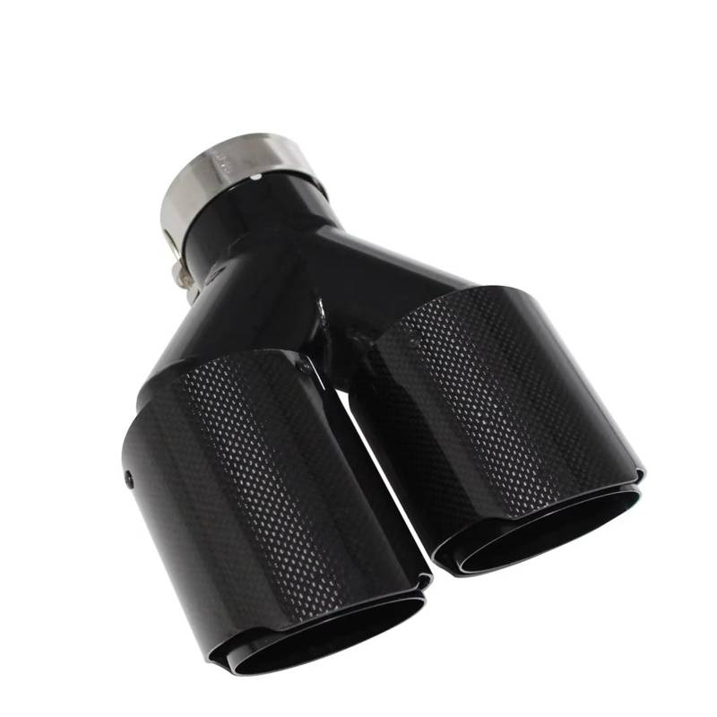 Auto Auspuff Endrohr Auto Carbon Fiber Glossy Schalldämpfer Spitze Y Form Doppel Ausgang Auspuffrohr Schalldämpfer Düse Dekoration Universal Auspuff Endrohr(Left 60mm-101mm) von LIANGBAOS