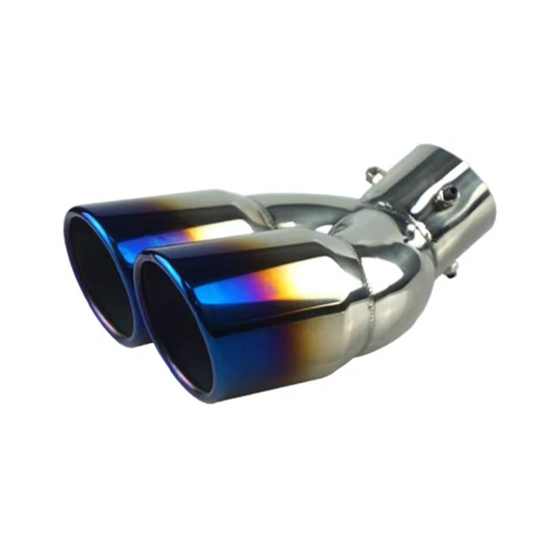 Auto Auspuff Endrohr Universal 63mm Auto Einlass Doppel-Barrel Hinten Auspuff Spitze Endrohr Schalldämpfer Schwarz Titan Outlet Edelstahl Auspuff Endrohr(Blue W) von LIANGBAOS