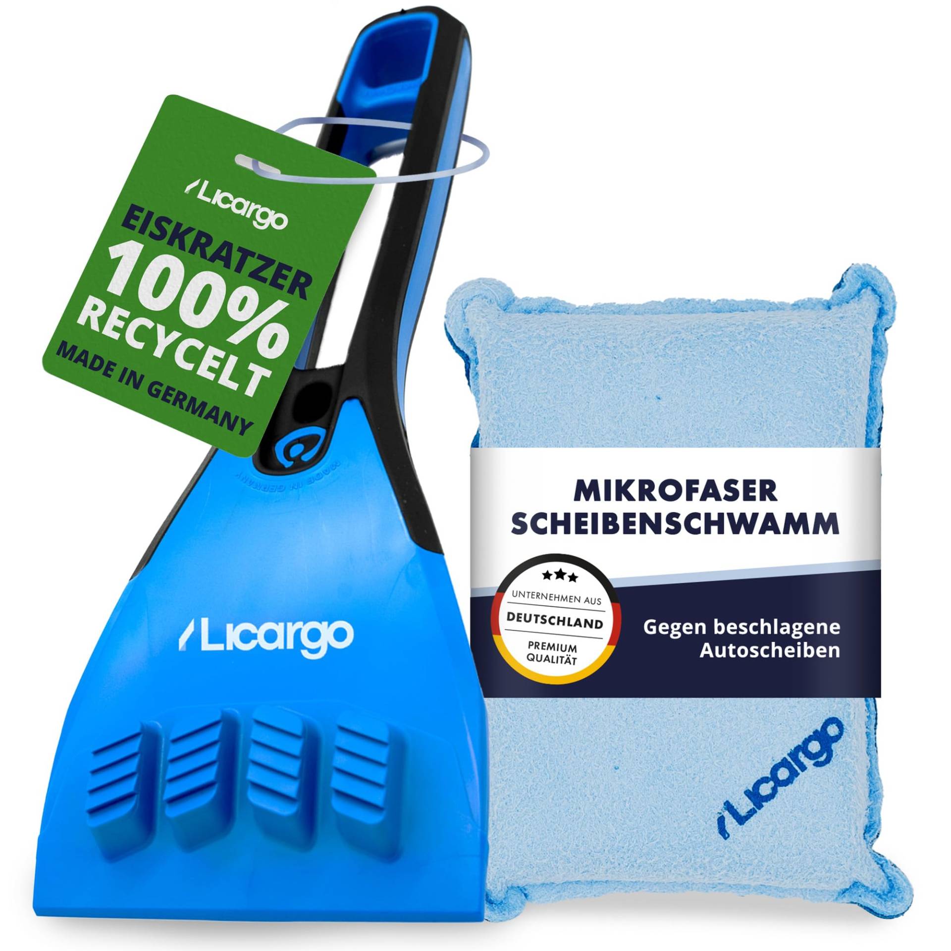 LICARGO® 2-teiliges Winter Set - Eiskratzer mit Kunststoffklinge & Mikrofaser Scheibenschwamm von LICARGO