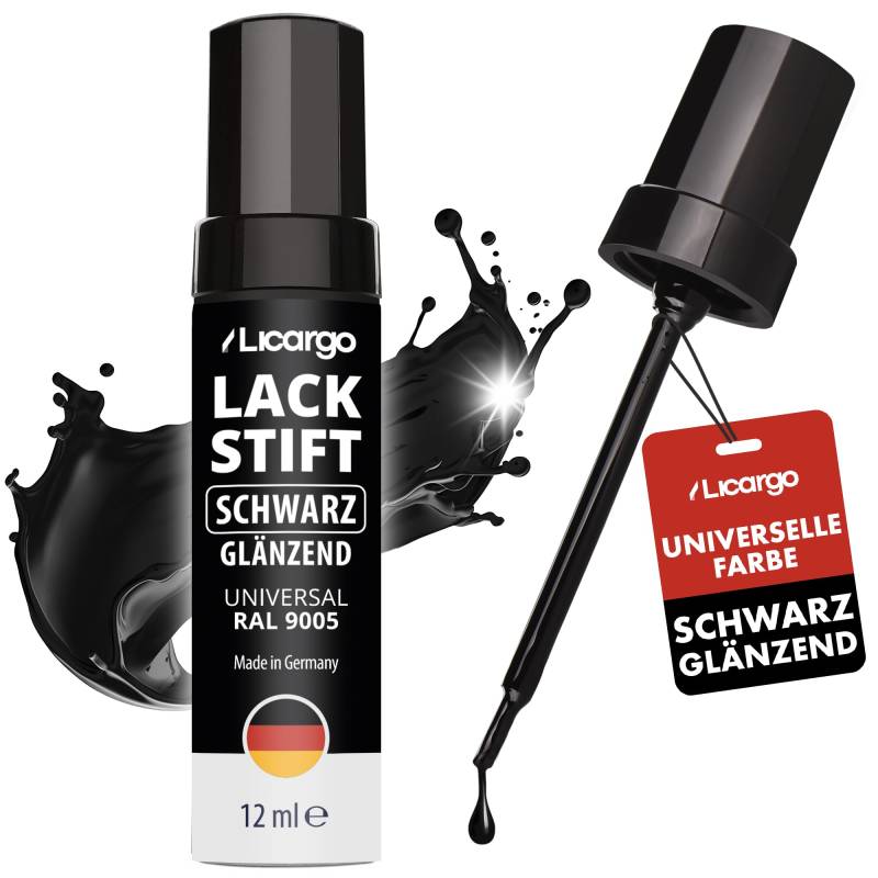LICARGO Lackstift Schwarz Glänzend 12ml – Perfekte Deckkraft und schnelle Trocknung - Professionelle Ergebnisse für Steinschläge - Auto Lackstift Schwarz Glänzend, Kratzer Entferner Auto Schwarz von LICARGO