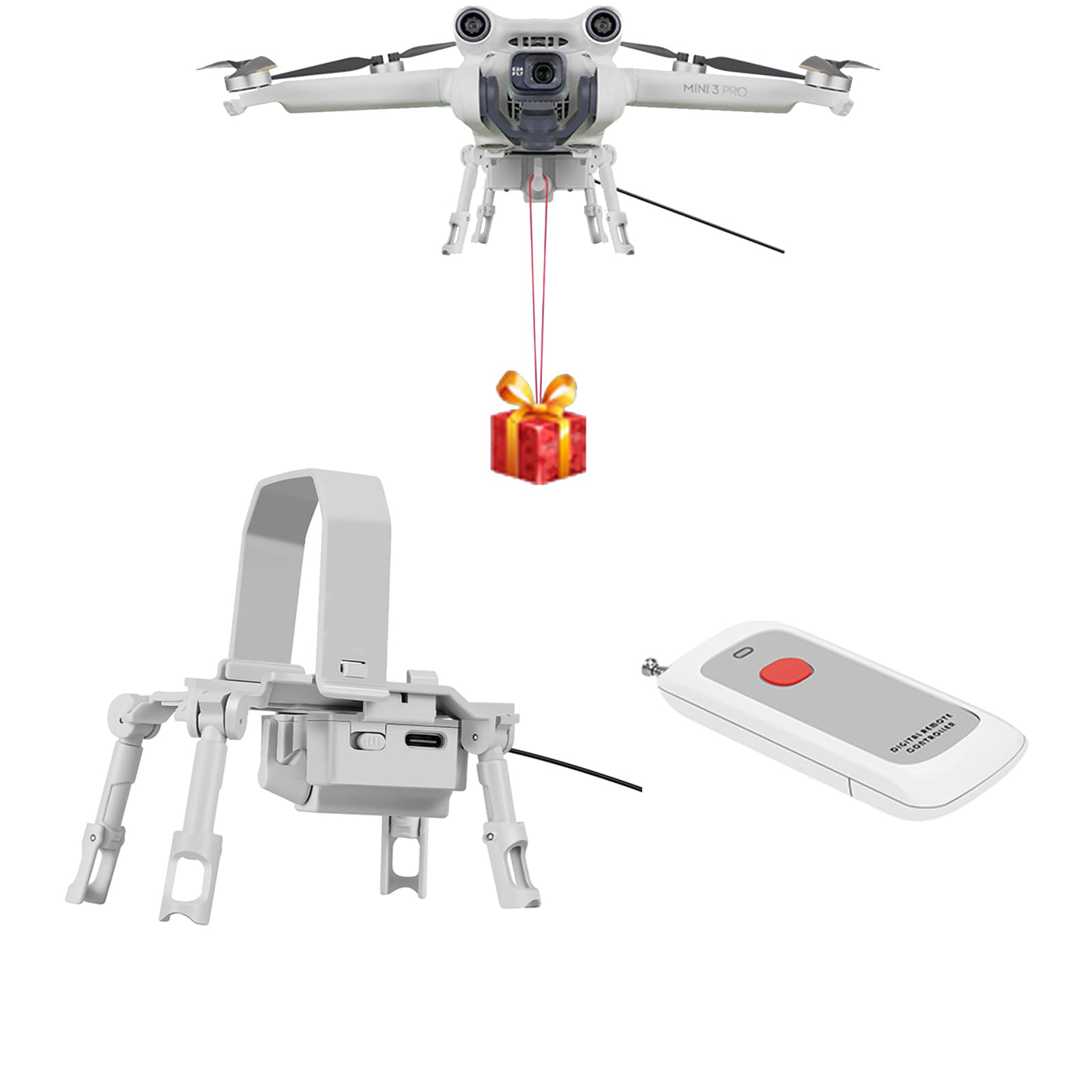 LICHIFIT Drohne Airdrop System Universal für DJI Mini 3 Pro/Mini 3 - Kompatibel, Traglast 200g, Fernbedienung 1000m, Hellgrau LICHIFIT Drohne Airdrop System Universal für DJI Mini 3 Pro/Mini 3 - Kompatibel, Traglast 200g, Fernbedienung 1000m, Hellgrau von LICHIFIT