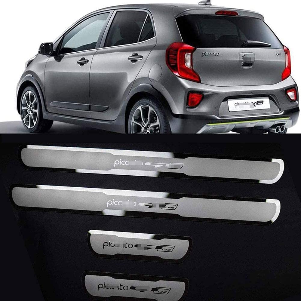 LICHOO 4 Stück für Kia Picanto GT Line 2013–2020 Auto-Türschwellenschutz Kickplatten, Edelstahl-Abriebplatte Schrittschwellenschutz Pedal, Autozubehör Anti-Kratzer Aufkleber Verkleidung Schutz von LICHOO