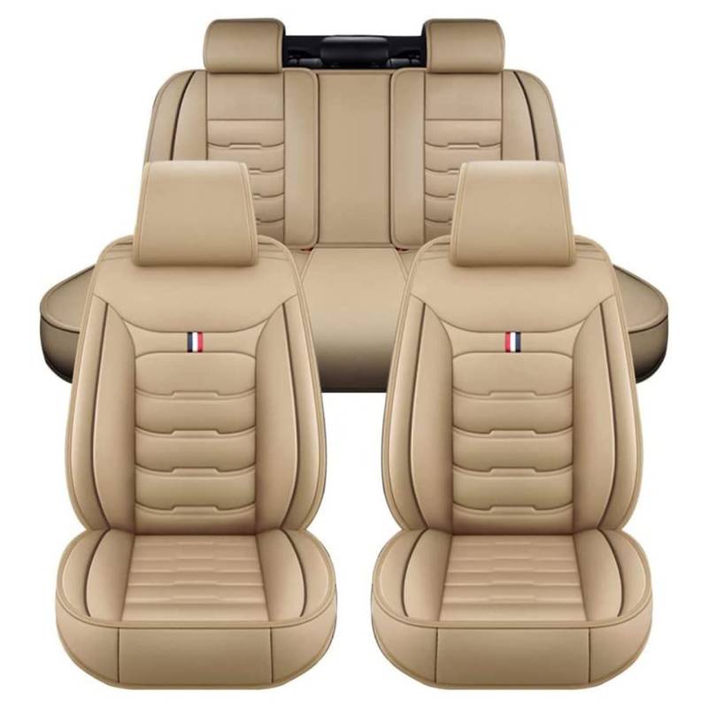 LICOME Auto Sitzbezüge für VW Golf VII 7/Golf 7 GTE/Golf GTD 2011-2020, Leder Autositzbezüge Sets, 5 Sitzer Schonbezüge Sitzschoner Vorne Hinten Wasserdicht Sitzauflage Accessories,A Beige von LICOME