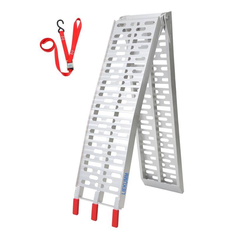 LIEKUMM 1 x 222,5 cm Auffahrrampe, 340 kg Tragfähigkeit Auffahrrampe für Anhänger, Aluminium Motorrad Rampe Klappbar für ATV, Motorrad, PKW, Verladerampe für Anhänger von LIEKUMM