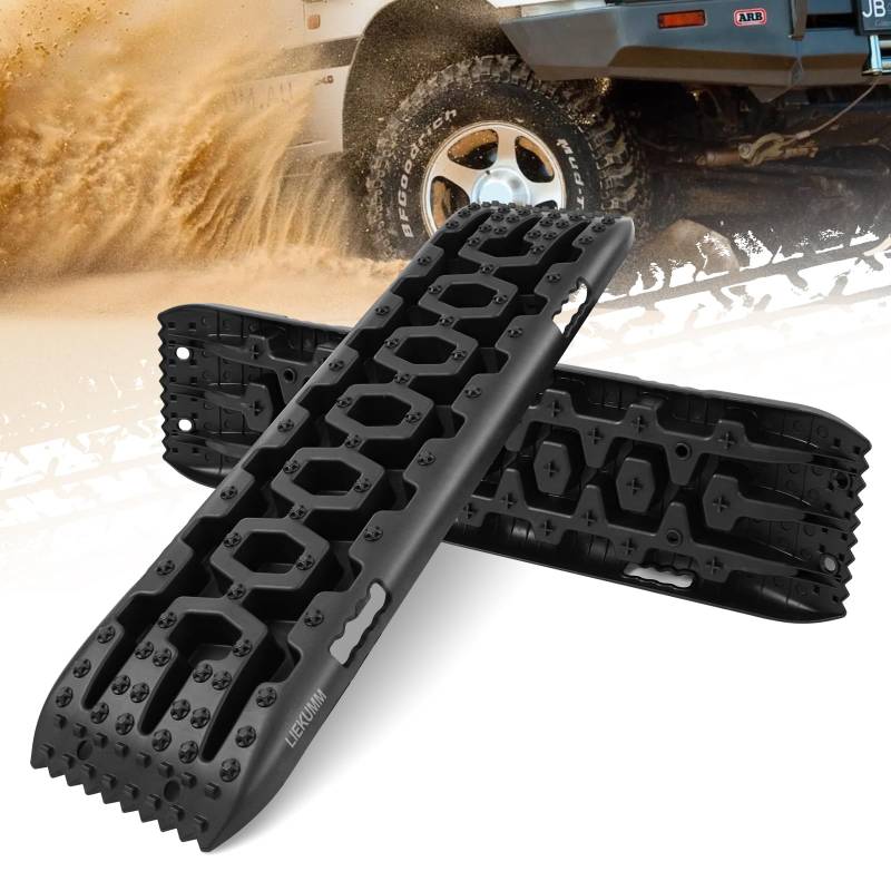 LIEKUMM 2 Stücke Sandbleche Offroad, 105 cm Sandbleche Wohnmobil, 10 t Tragkraft Kunststoff Traktionsmatte Pannenhilfe Reifenleiter für PKW LKW Geländewagen, Sandboard für Sand Schlamm Schne von LIEKUMM