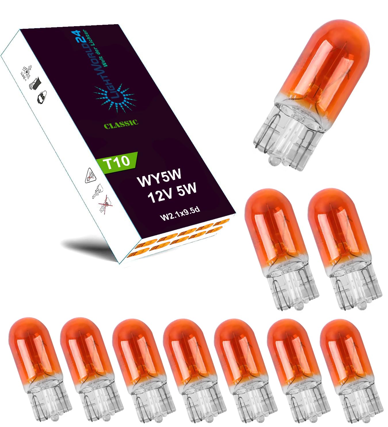 LIGHTWORLD24 10 x WY5W T10 12V 5W 5 Watt Blinker Lampe Sockel 2.1x9.5d Glassockellampe Signallampe AMBER Glühlampe Seitenlinker Blinklicht Gelb ORANGE LIGHTWORLD24 10 x WY5W T10 12V 5W 5 Watt Blinker Lampe Sockel 2.1x9.5d Glassockellampe Signallampe AMBER Glühlampe Seitenlinker Blinklicht Gelb ORANGE von LIGHTWORLD24 Welt der Lichter