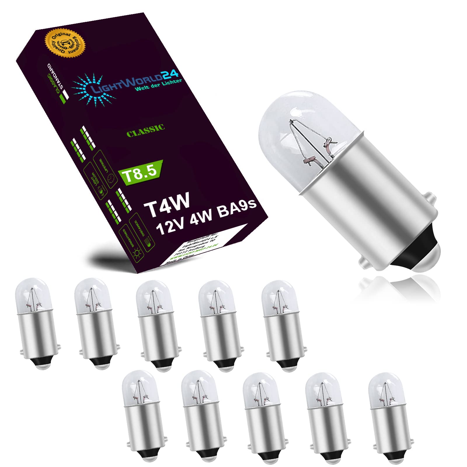 LIGHTWORLD24 10x T4W BA9s Standlicht-Lampe Autolampe 12V 4W Birnen Auto Standlicht Innenraumbeleuchtung Innenbeleuchtung Signallampe LIGHTWORLD24 10x T4W BA9s Standlicht-Lampe Autolampe 12V 4W Birnen Auto Standlicht Innenraumbeleuchtung Innenbeleuchtung Signallampe von LIGHTWORLD24 Welt der Lichter