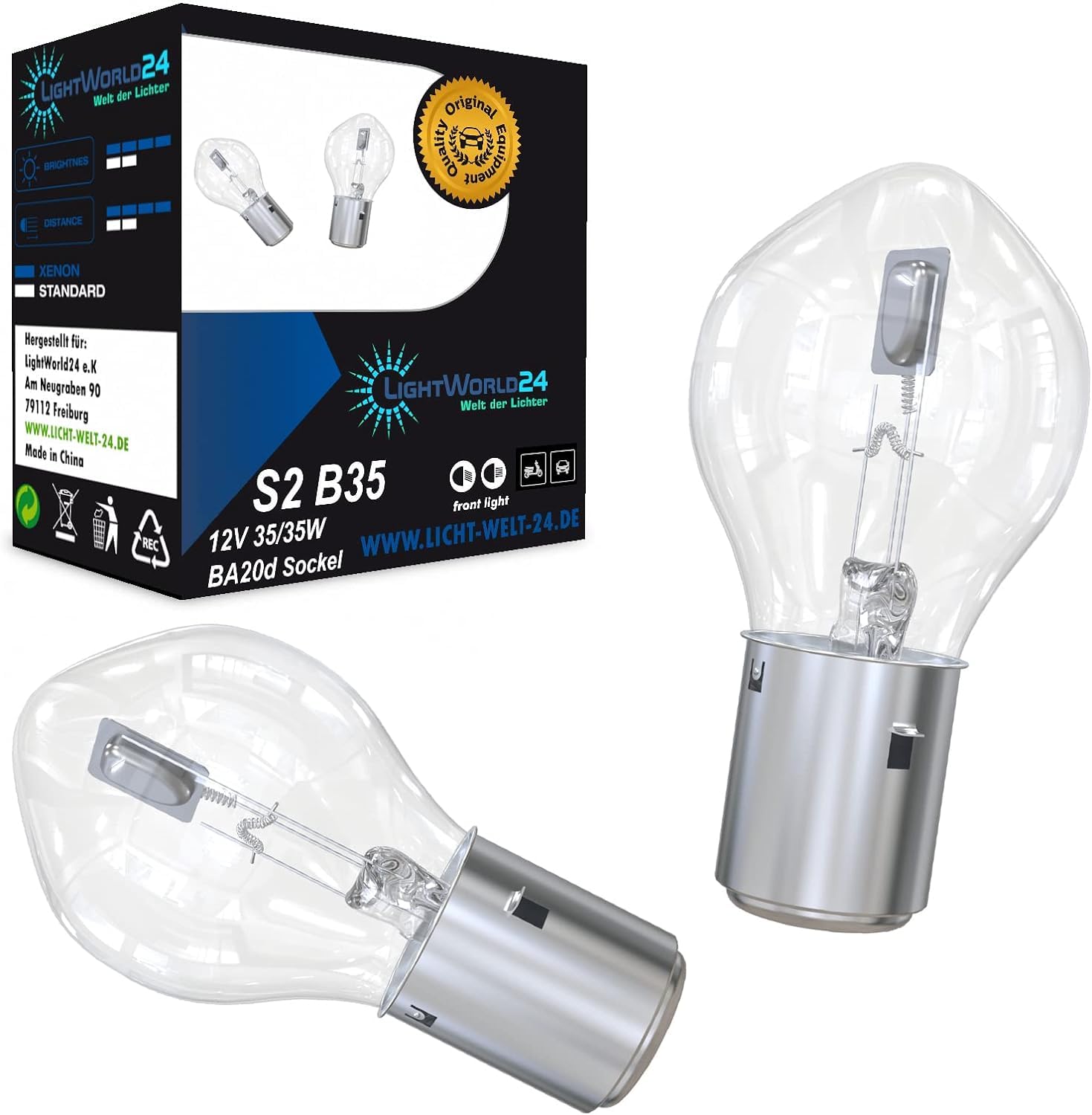 LIGHTWORLD24 BA20d S2 35/35W 12V Motorrad Halogenscheinwerfer Superhelle Fernlicht Abblendlicht Roller Moped Motoroller Scooter Bilux Lampe Glühbirnen 2er SET LIGHTWORLD24 BA20d S2 35/35W 12V Motorrad Halogenscheinwerfer Superhelle Fernlicht Abblendlicht Roller Moped Motoroller Scooter Bilux Lampe Glühbirnen 2er SET von LIGHTWORLD24 Welt der Lichter