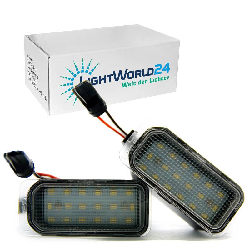 LIGHTWORLD24 LED-Kennzeichenbeleuchtung Nummernschild-Leuchten für F-ord Fiesta Focus C-Max Mondeo Galaxy S-Max Kuga J-Aguar XJ XF 18 SMD Xenon Licht 2er Set von LIGHTWORLD24 Welt der Lichter