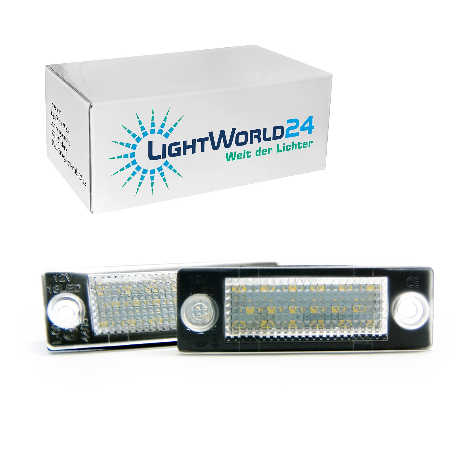 LIGHTWORLD24 LED Kennzeichenbeleuchtung mit E-Prüfzeichen Ersatz für Golf Passat Variant Jetta Touran T5 Caddy Superb Octavia, LED Nummernschildbeleuchtung Canbus 18 SMD Lampe 2 Stück von LIGHTWORLD24 Welt der Lichter